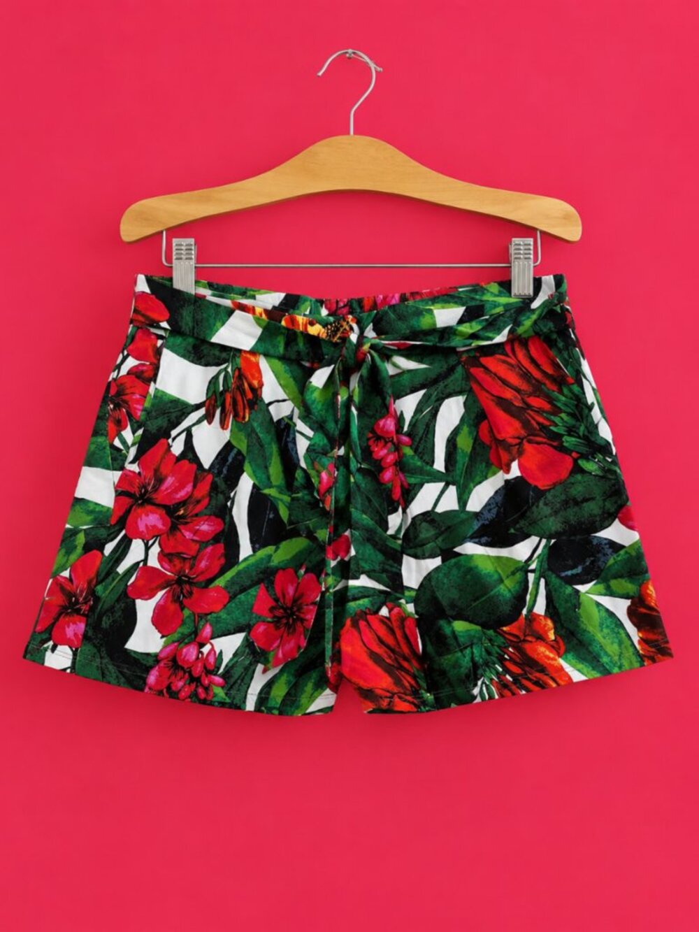 Tropical Floral Rayon Tie Waist Shorts XL
